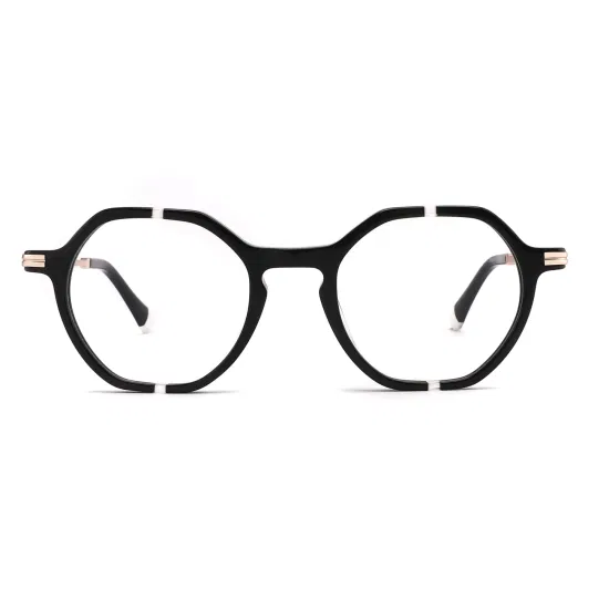 Modische Laminierung aus Acetat kombiniertem Metall mit trendiger unregelmäßiger Form für Unisex-Brillenfassungen